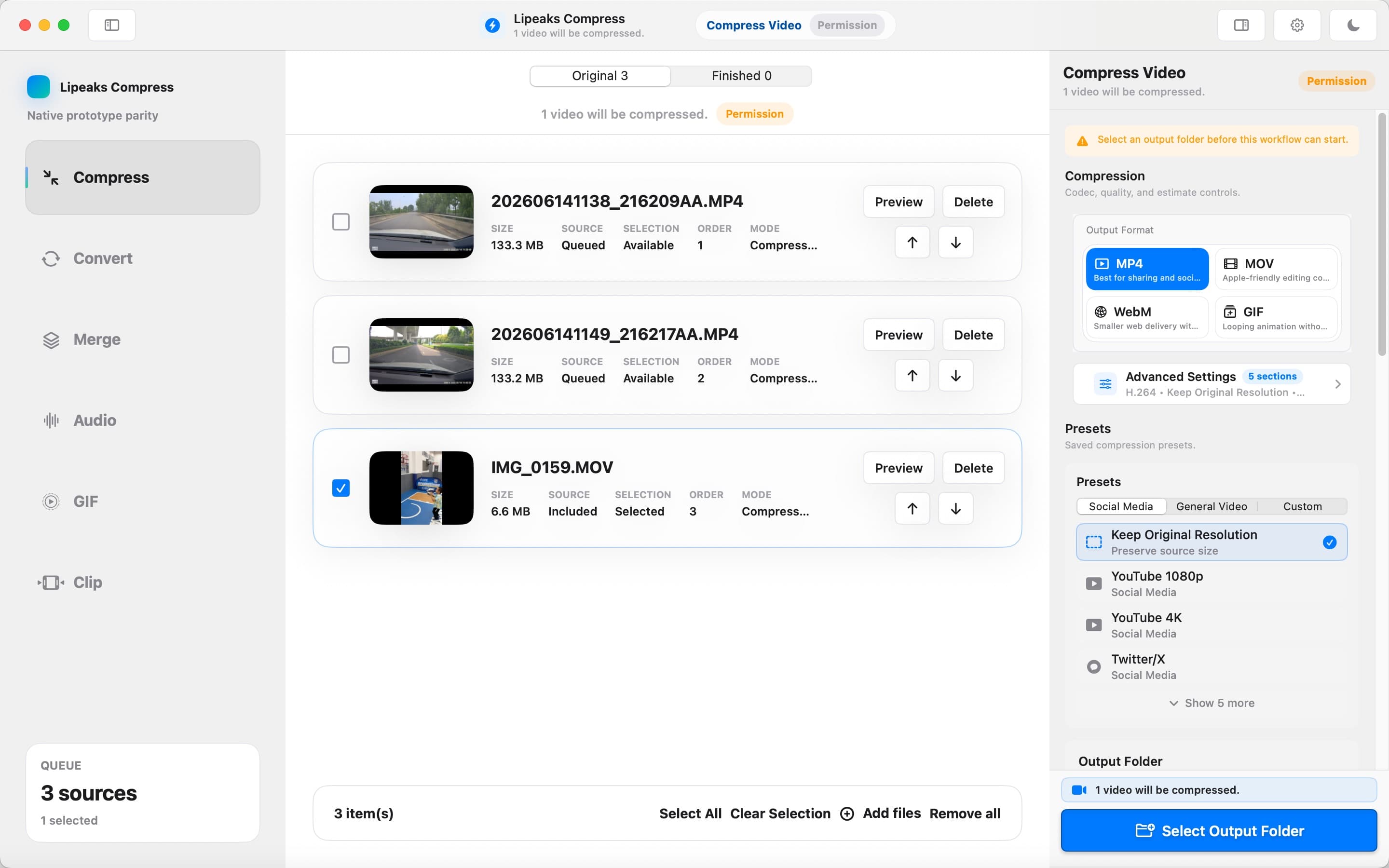 Video Compressor for Mac converting MOV files to MP4